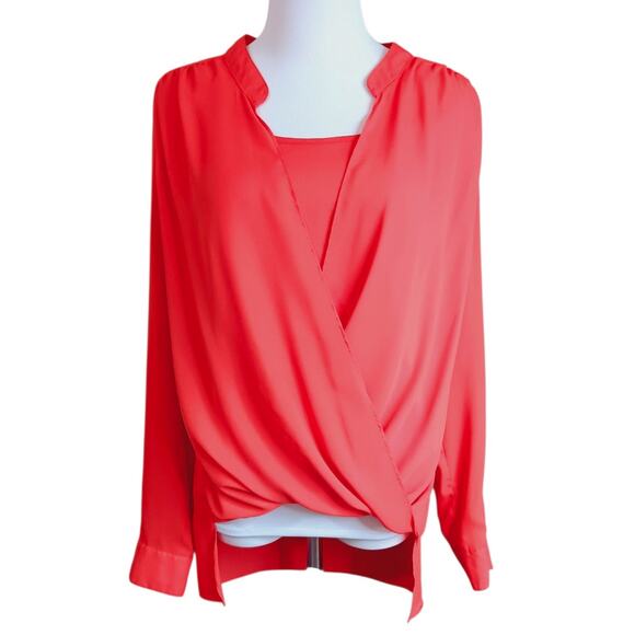 ROSE & OLIVE Draped High Low Orange Top Blouse Medium Event Career Office Travel - Picture 6 of 8